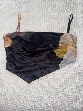 Peppermayo Black Satin Floral Handkerchief Bandeau Top